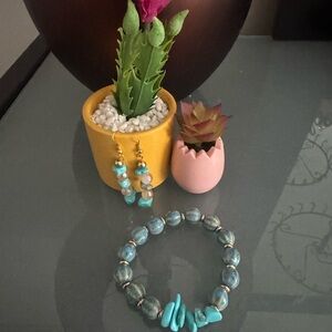 Turquoise Beaded Bracelet and Earring Set